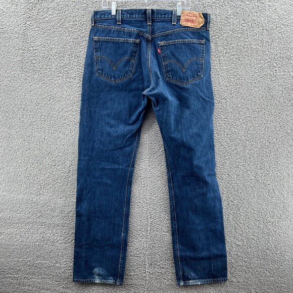 Levis 501 Jeans Button Fly Mens 38 X 36 Straight Leg Blue Denim Classic - Picture 2 of 12